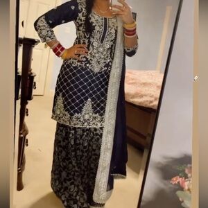 Blue and silver sharara suit